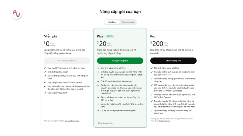 Nâng cấp tài khoản Chat GPT Plus