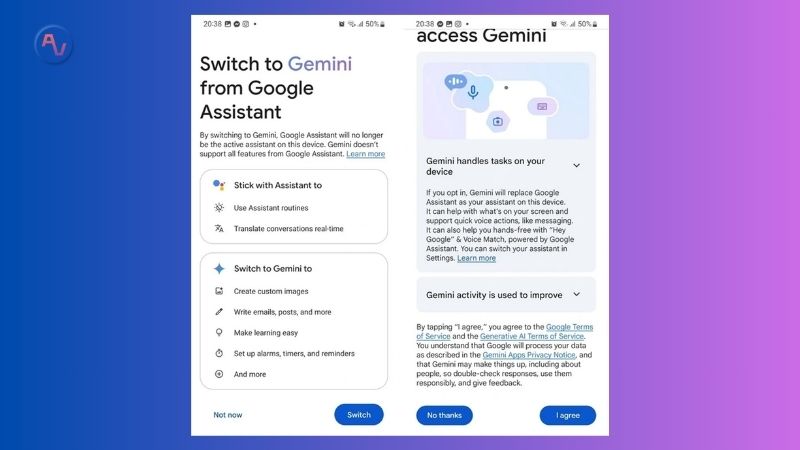 Chấp thuận các điều khoản dịch vụ được Google Gemini đưa ra