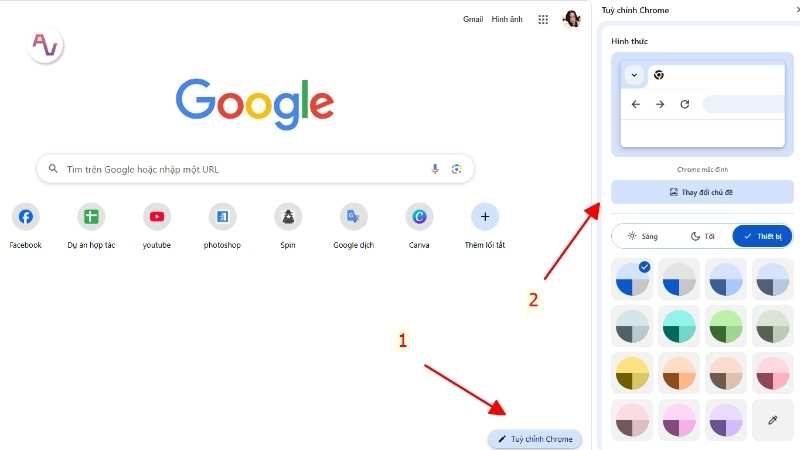 Nhấn chọn “Customize Chrome” rồi chọn “Change theme”