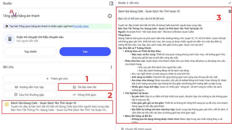 Bước 4: Yêu cầu NotebookLM tóm tắm văn bản