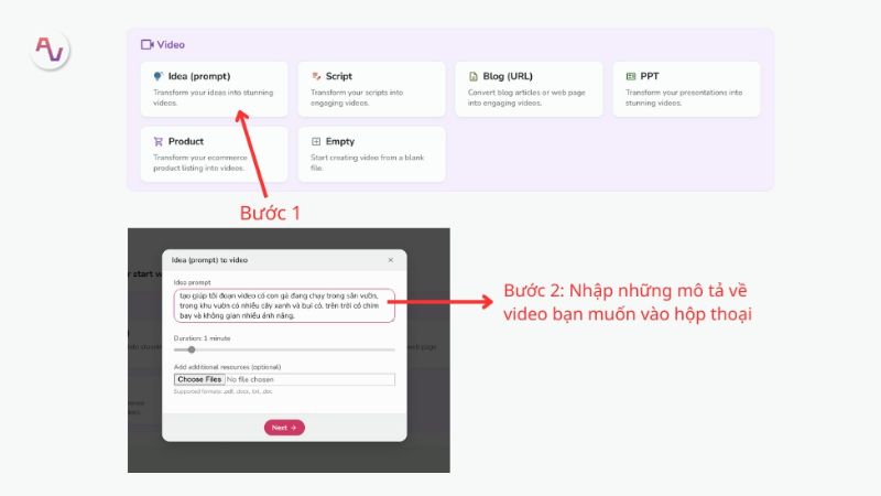 Cách tạo video từ văn bản với Fliki AI - Bước 1, 2