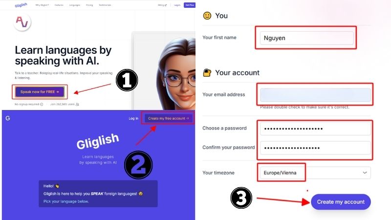 Hướng dẫn từng bước tạo tài khoản và bắt đầu học nói tiếng Anh