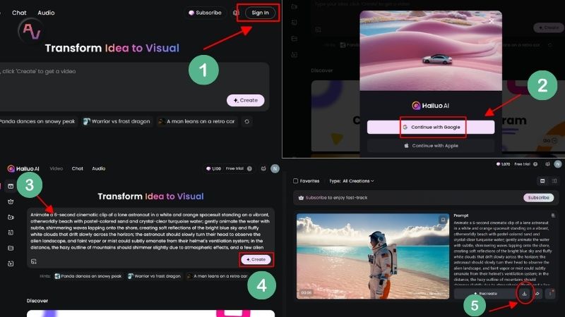 Các bước tạo tài khoản và video bằng AI trên nền tảng Hailou (máy tính)