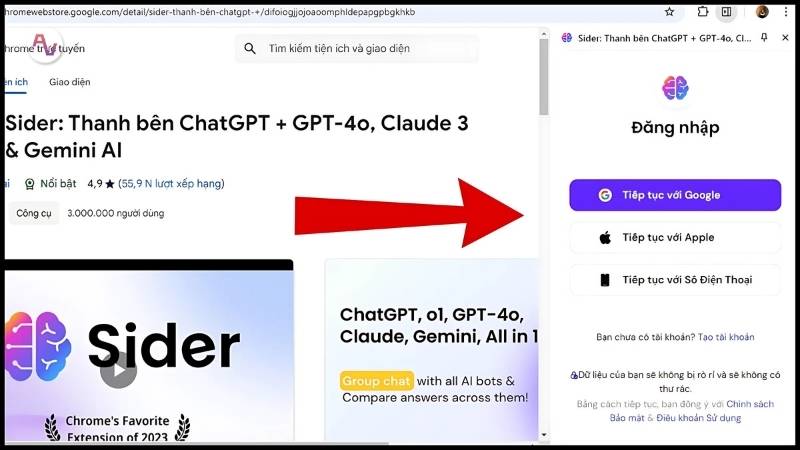 Đăng nhập vào Sider bằng tài khoản Google hoặc Apple