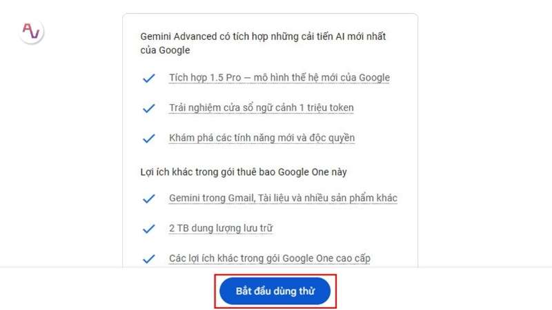 Dùng thử miễn phí Gemini Advanced trong 1 tháng đầu sử dụng