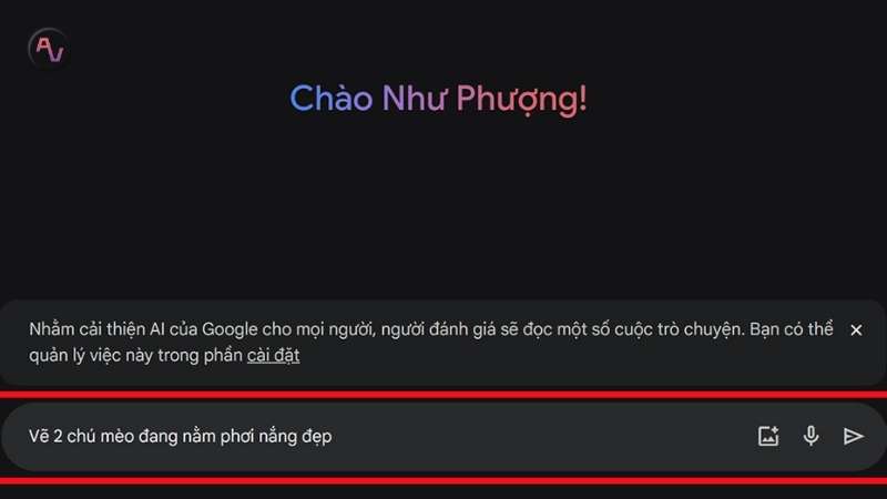 Nhập câu lệnh để tạo ảnh bằng Google Gemini
