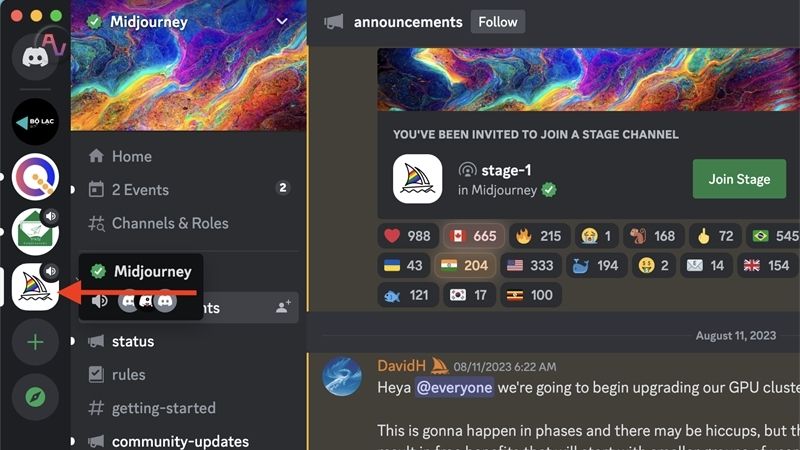 Truy cập Midjourney qua Discord